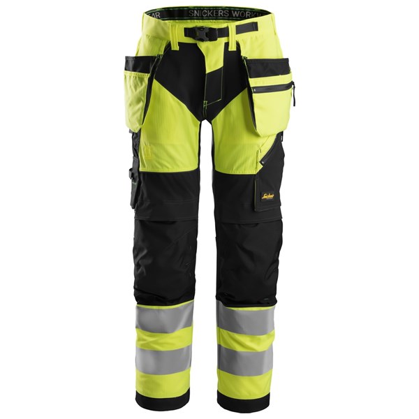 Snickers 6932 - FlexiWork Pantalon haute visibilité avec poches holster, Classe 2