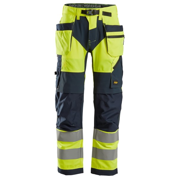 Snickers 6932 - FlexiWork Pantalon haute visibilité avec poches holster, Classe 2